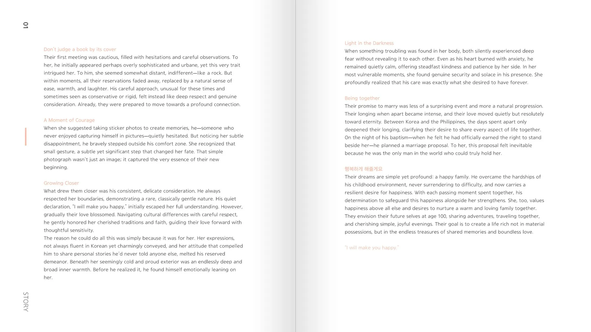 The story essay spread from the planning deck