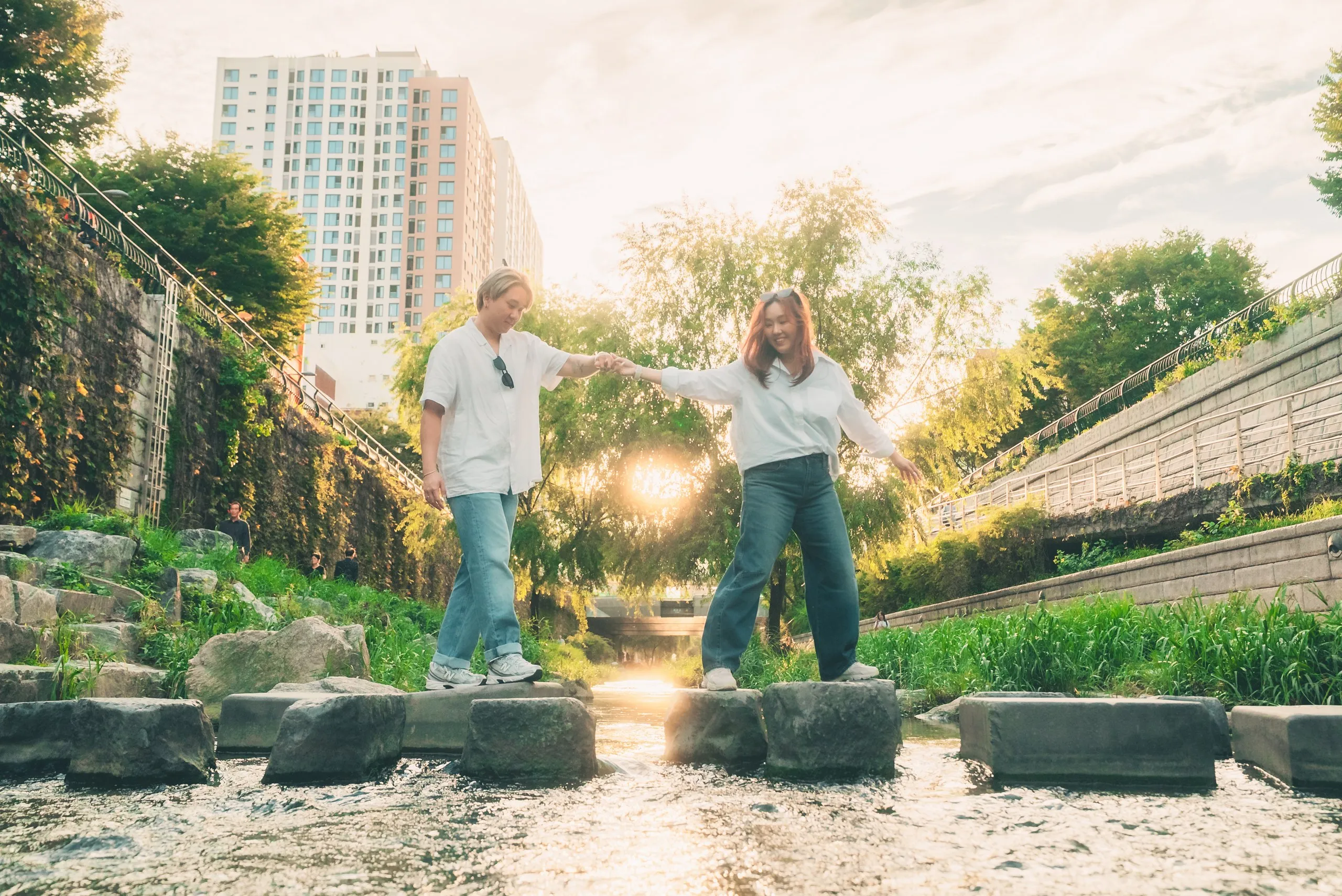Golden hour on the Cheonggyecheon stepping stones