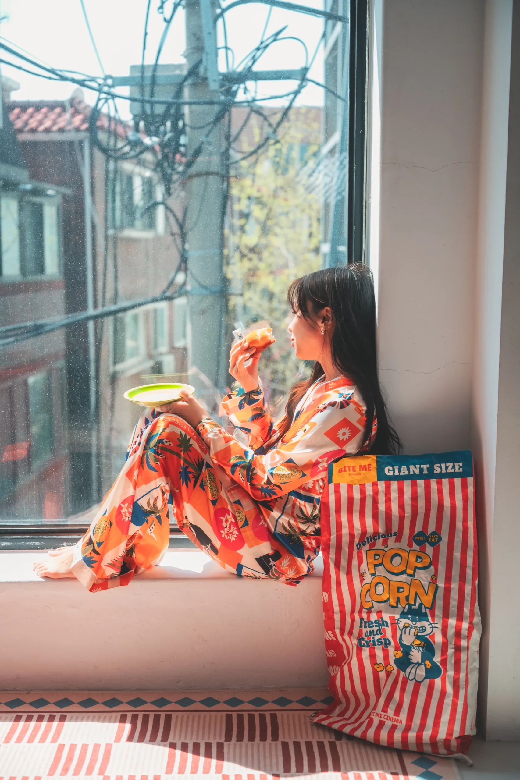 The styled home-studio set, colorful and retro