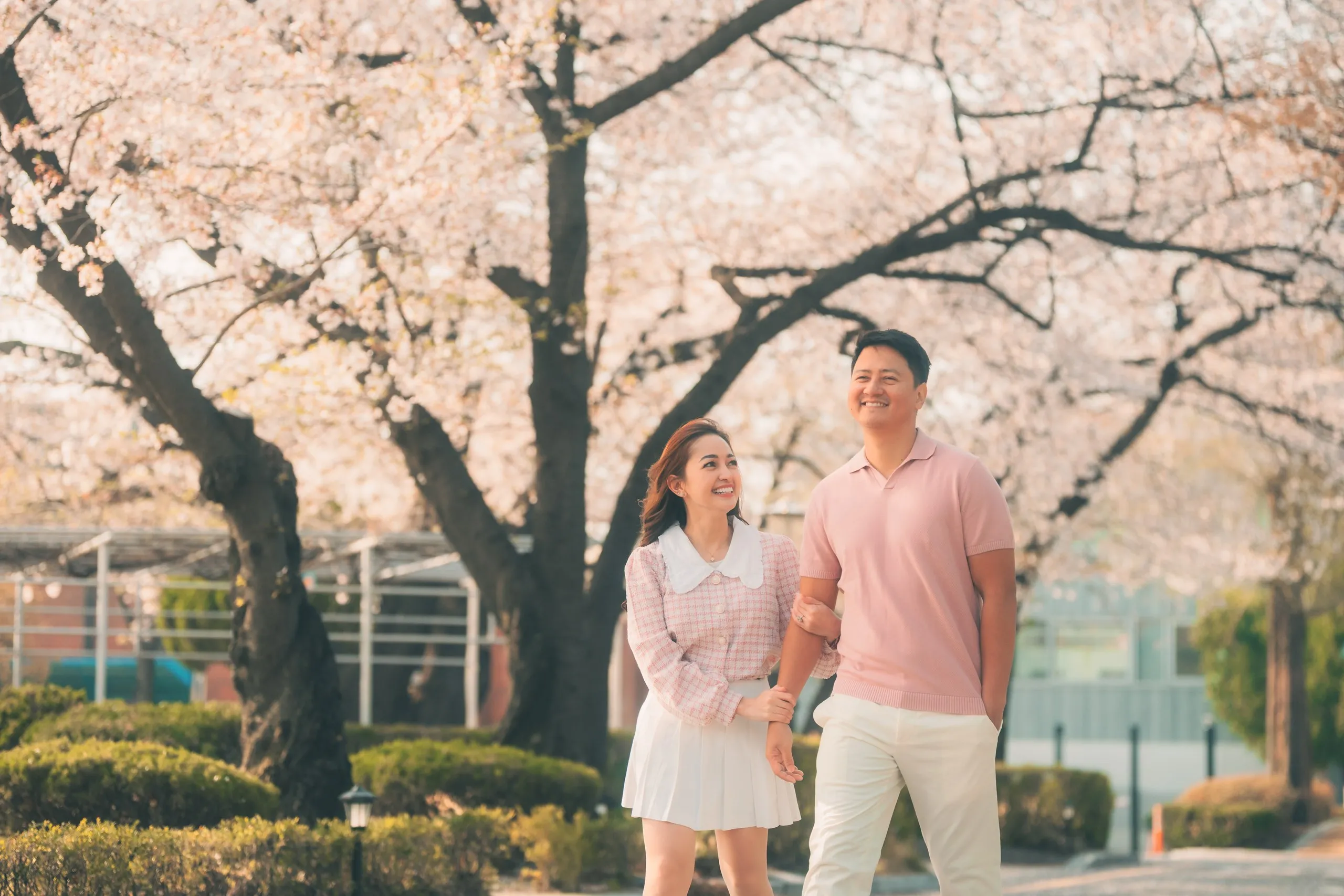 Joyce and Gideon under the cherry blossoms