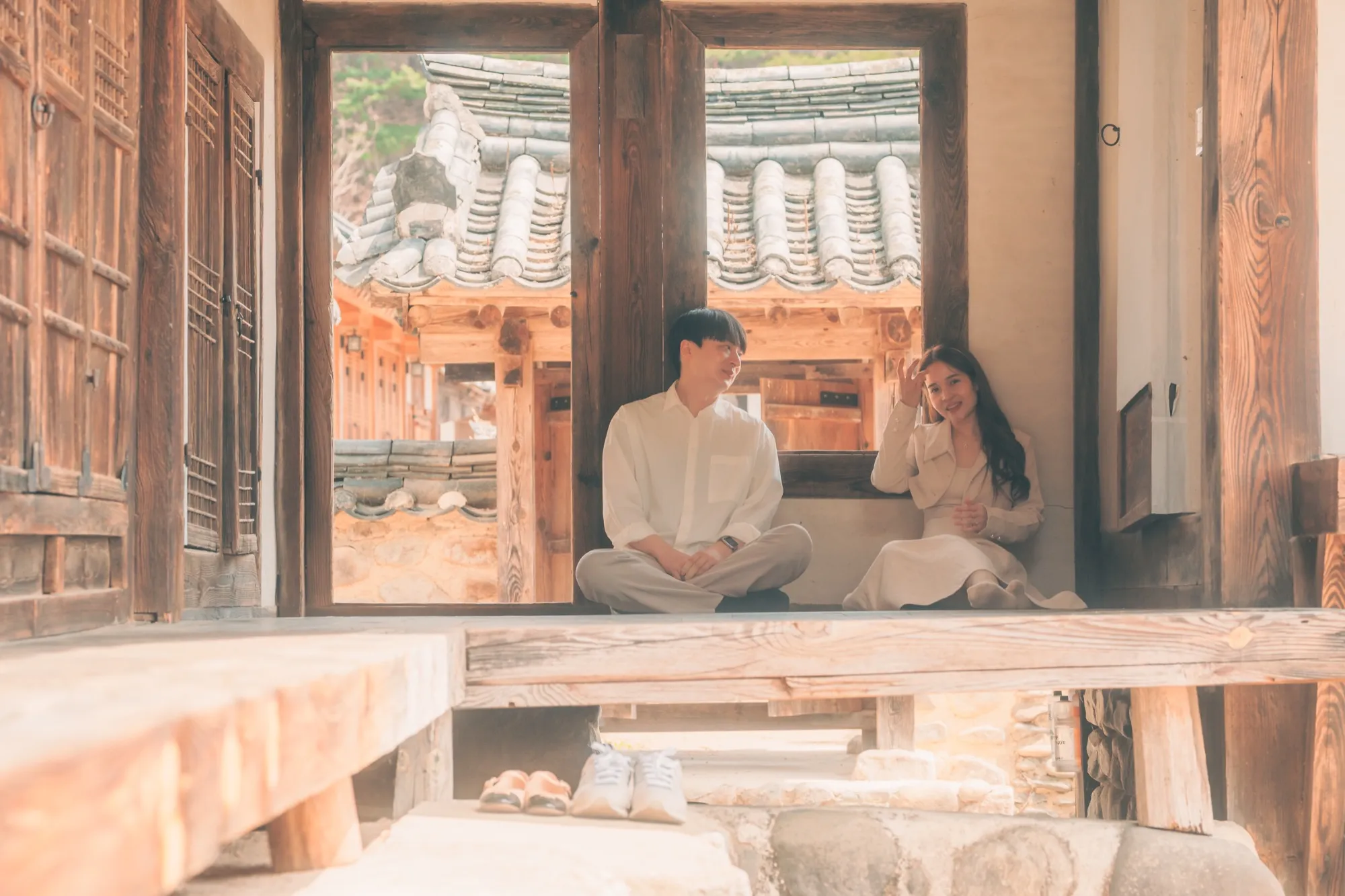 Kristel and Suhyuk in a hanok in Andong